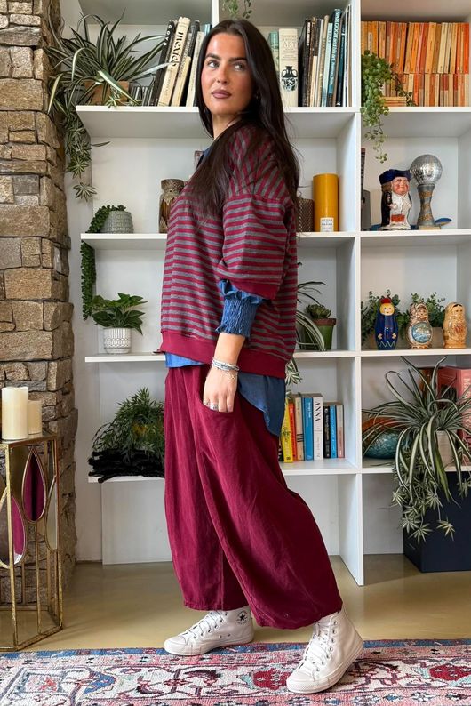 Sunday Morning Relaxed Sweatshirt Grey & Burgundy